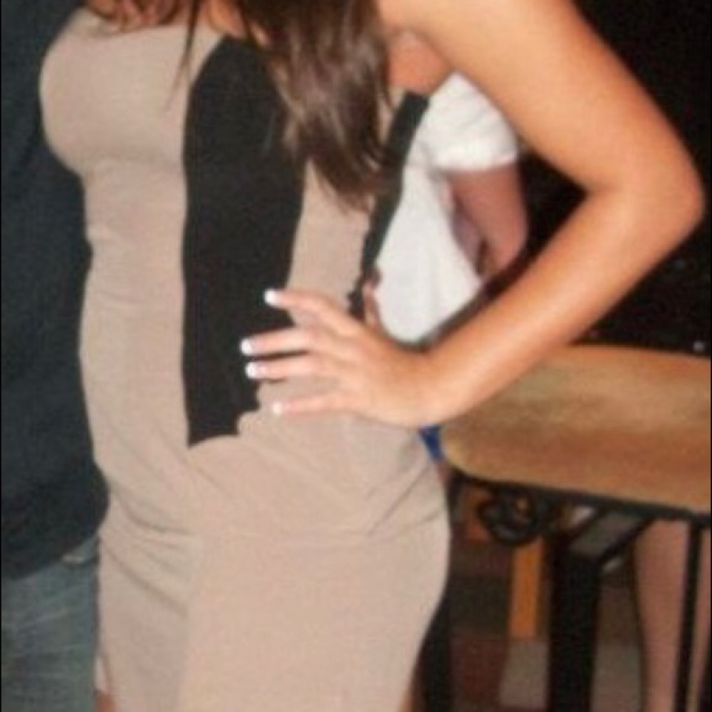 Tan and black mini dress